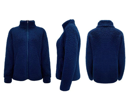 Damen Fleecejacke mit hohem Kragen und seitlichen Reißverschlusstaschen Heidi-Mode