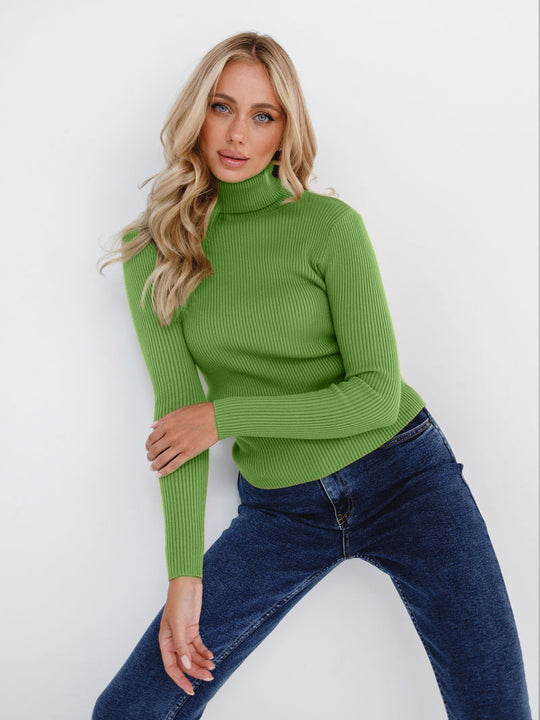 Damen Rollkragenpullover mit geripptem Design und lässigem Schnitt Heidi-Mode