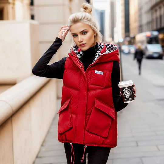 Damen gesteppte Winterweste mit verstellbarer Kapuze und praktischen Taschen Heidi-Mode