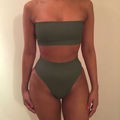 Damen Bandeau-Bikini-Set mit hohem Schnitt und tailliertem Design Heidi-Mode