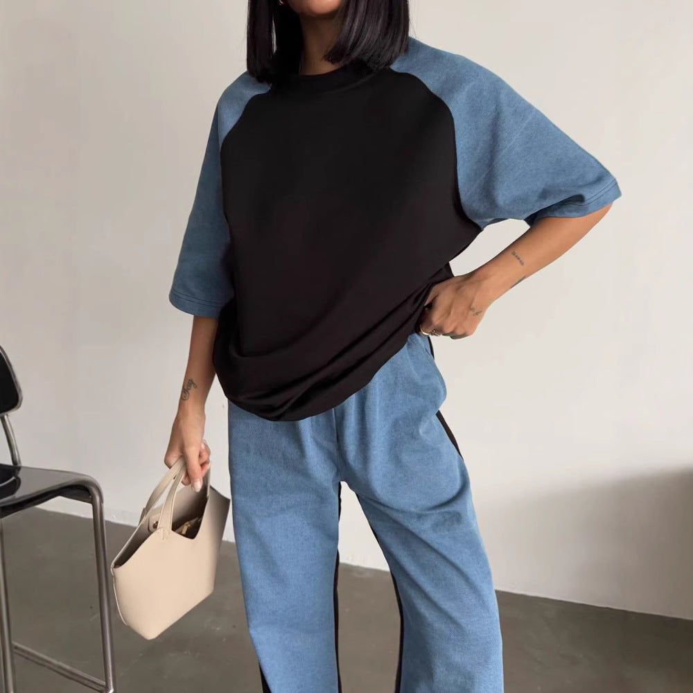 Damen lässiges Sportanzug-Set mit oversized Oberteil und weitem Bein Heidi-Mode