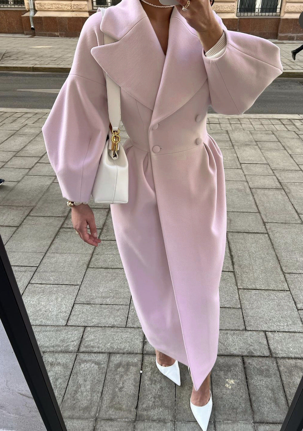 Damen eleganter Trenchcoat mit hohem Schlitz und Puffärmeln Heidi-Mode