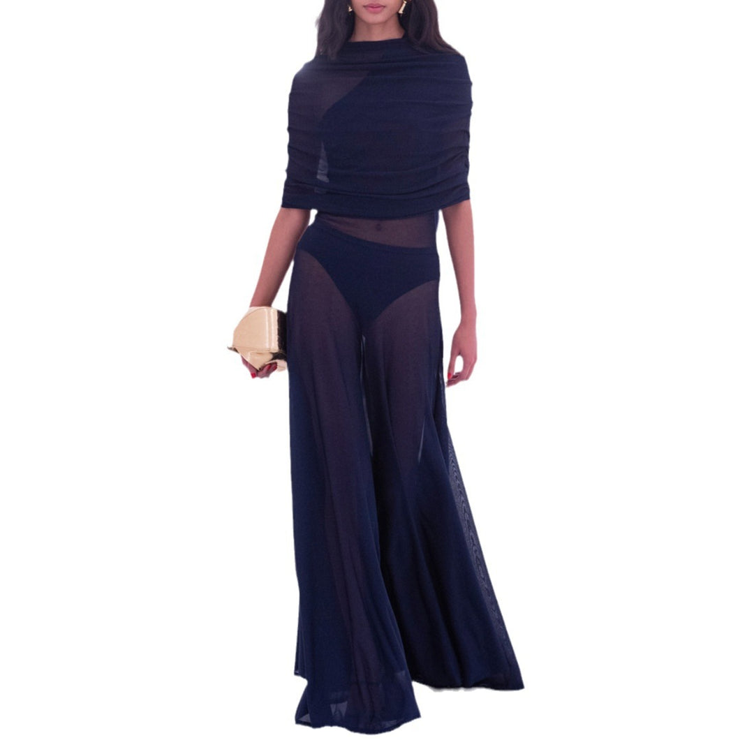 Damen Transparente Maxi-Kleid mit Drapierung Heidi-Mode