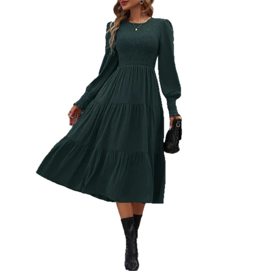 Damen Midi-Kleid mit aufwendigem Rüschensaum und figurbetontem Oberteil Heidi-Mode