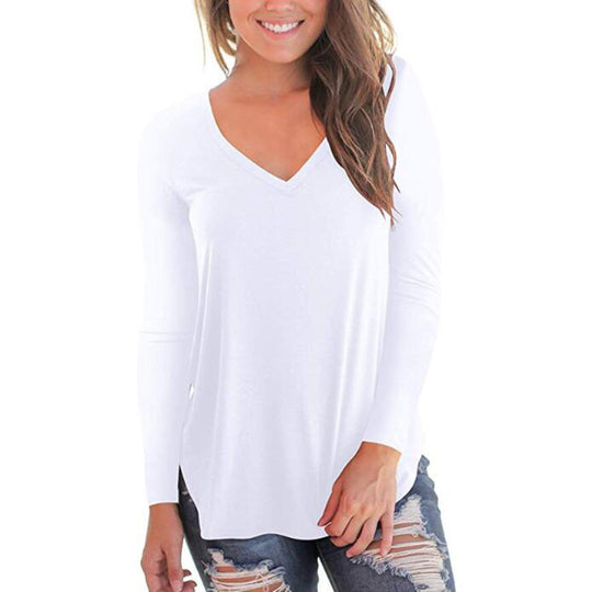 Damen V-Ausschnitt Langarmshirt aus weichem Baumwollmix Heidi-Mode