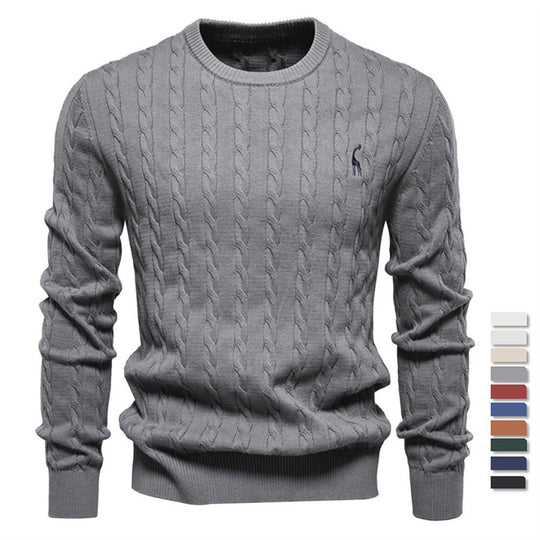 Herren Strickpullover mit Zopfmuster und Rundhalsausschnitt Heidi-Mode