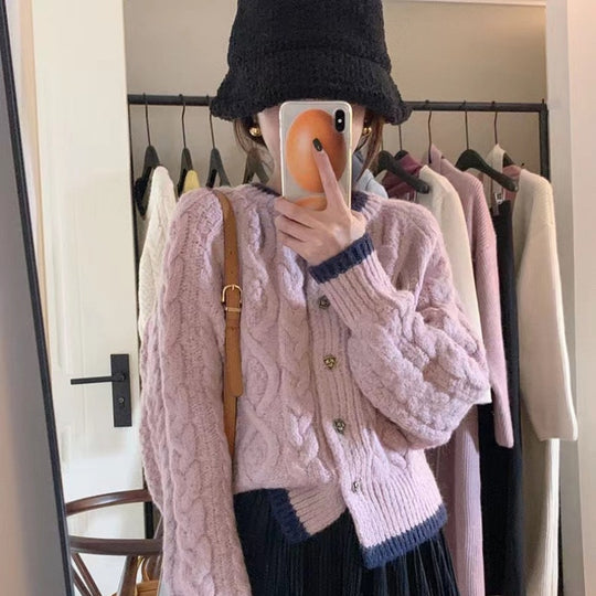 Damen Grobstrick Cardigan mit elegantem Zopfmuster Heidi-Mode