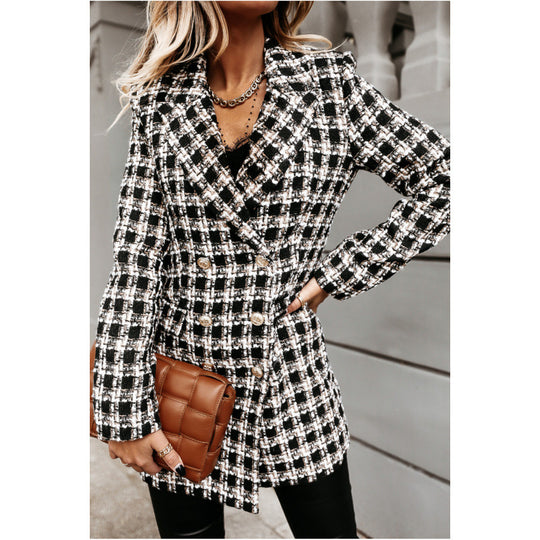 Damen Doppelreihige Karierte Blazerjacke Heidi-Mode