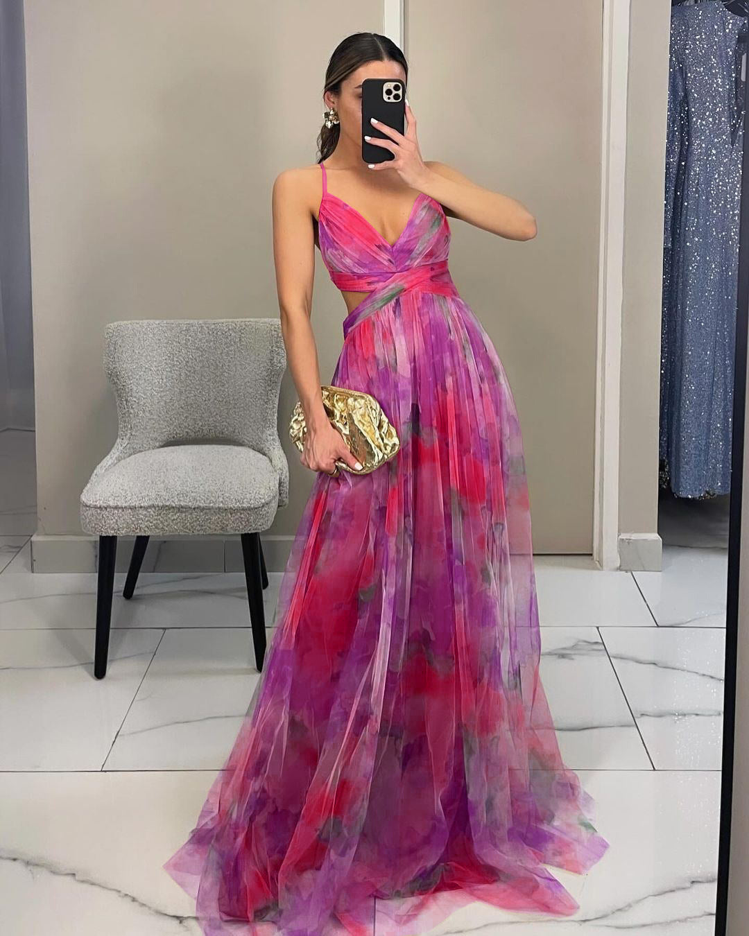 Damen Elegantes und florales Abendkleid mit schmeichelndem Schnitt Heidi-Mode