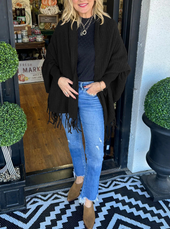 Damen vielseitiger Poncho mit Fransen Heidi-Mode