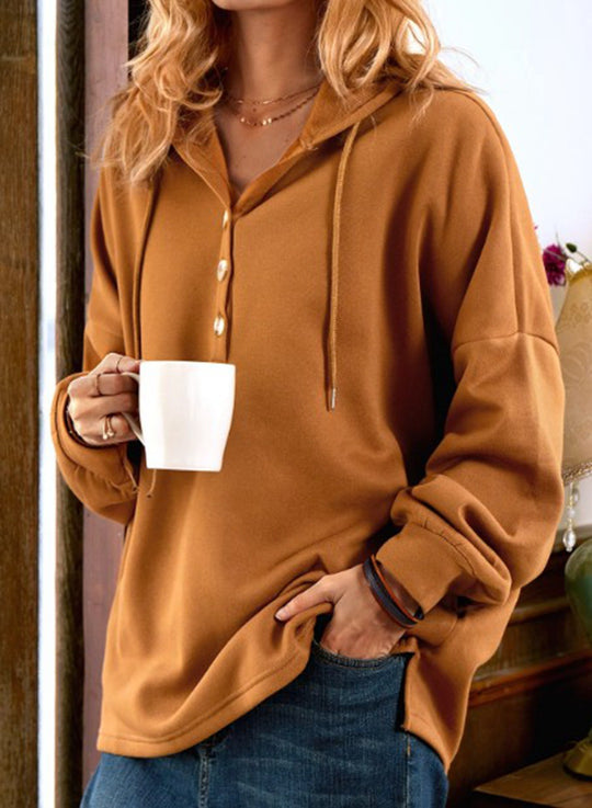 Damen Kapuzenpullover mit Knopfleiste und lässigem Schnitt Heidi-Mode