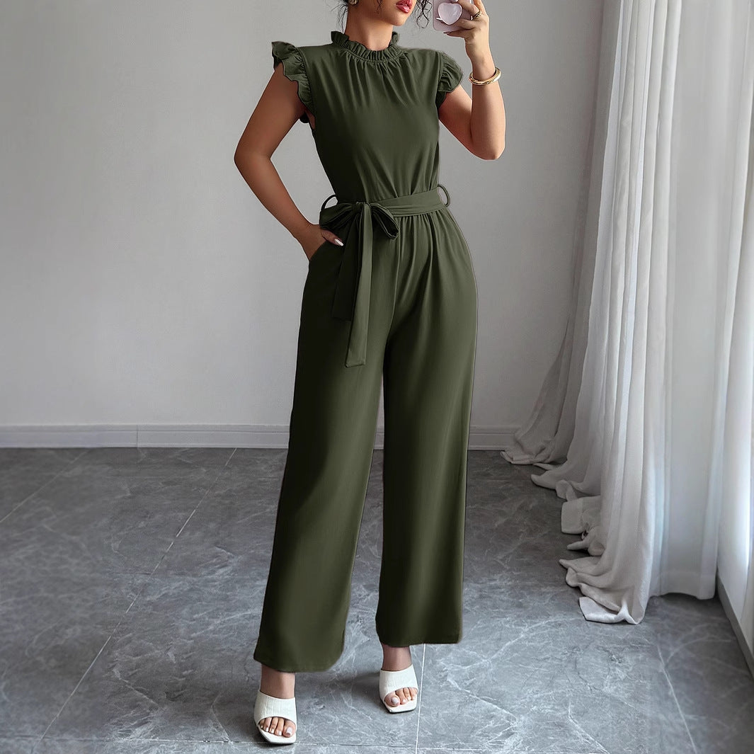 Damen Jumpsuit mit raffinierter Rüsche und Taillengürtel Heidi-Mode