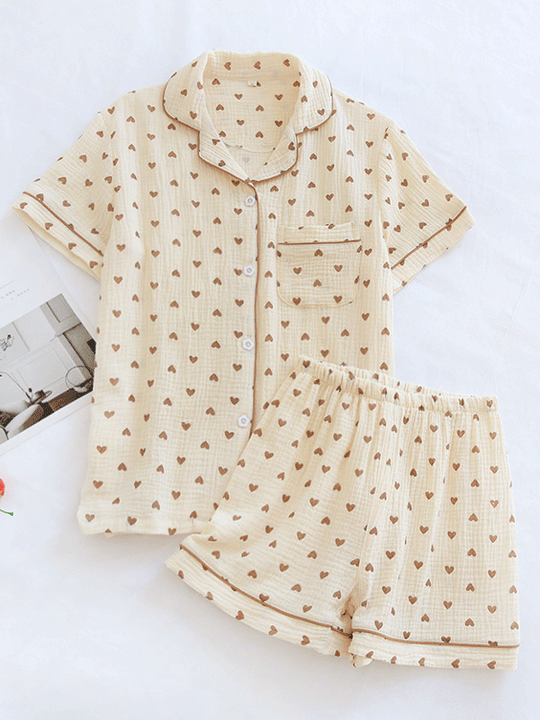 Heidi-Mode | Kurzarm Baumwolle Pyjama Set für Damen