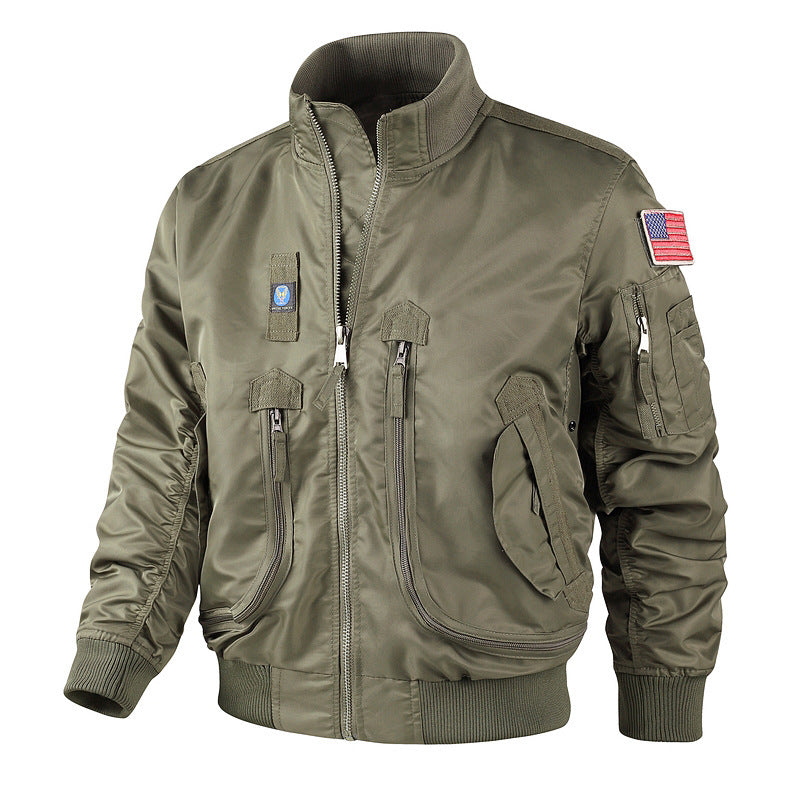 Herren bomberjacke mit hohem Kragen und multifunktionalen Taschen Heidi-Mode