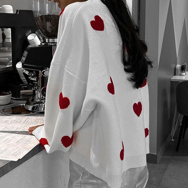 Damen lässiger Pullover mit Herzmotiv Heidi-Mode