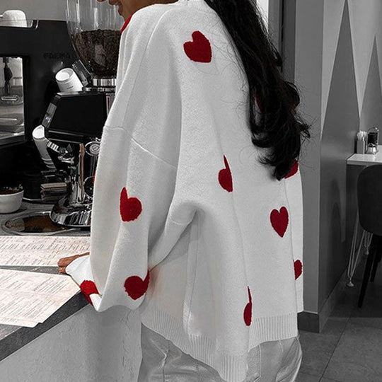 Damen lässiger Pullover mit Herzmotiv Heidi-Mode