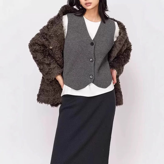 Damen Strickweste mit feiner Rippenstruktur und nachhaltiger Baumwolle Heidi-Mode