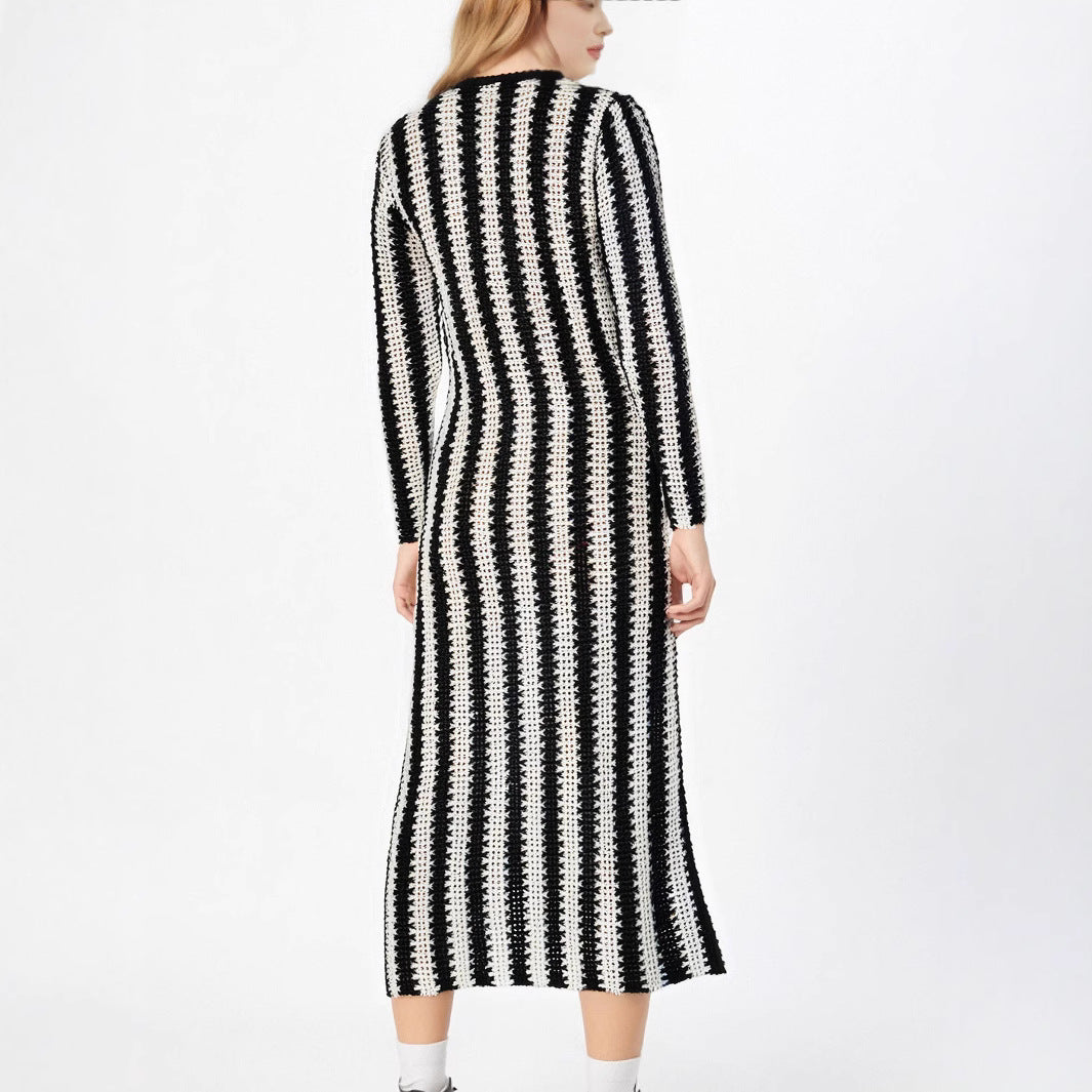 Damen Designer-Strickkleid mit asymmetrischem Schnitt und grafischem Muster Heidi-Mode