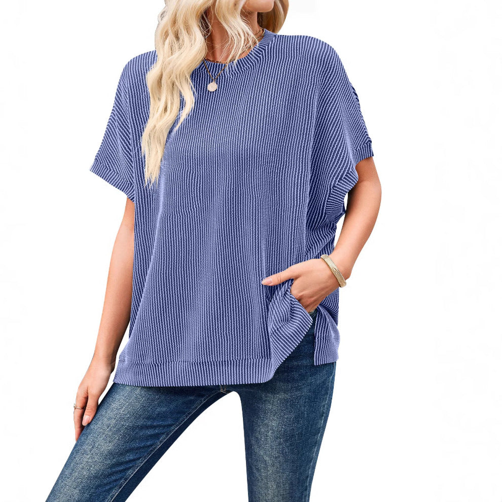 Damen Oversized T-Shirt mit Rippenstruktur Heidi-Mode