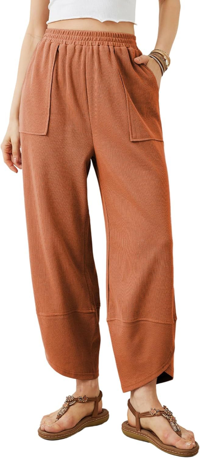 Damen weit geschnittene Freizeithose mit elastischem Bund und praktischen Taschen Heidi-Mode