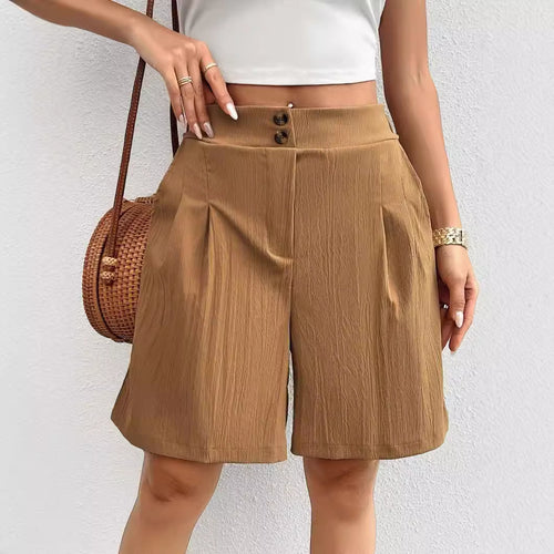 Damen Elegante Shorts mit Knopfverschluss und faltigem Design Heidi-Mode