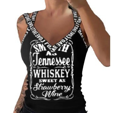 Damen ärmelloses V-Ausschnitt Top mit verspieltem Schriftzug Heidi-Mode