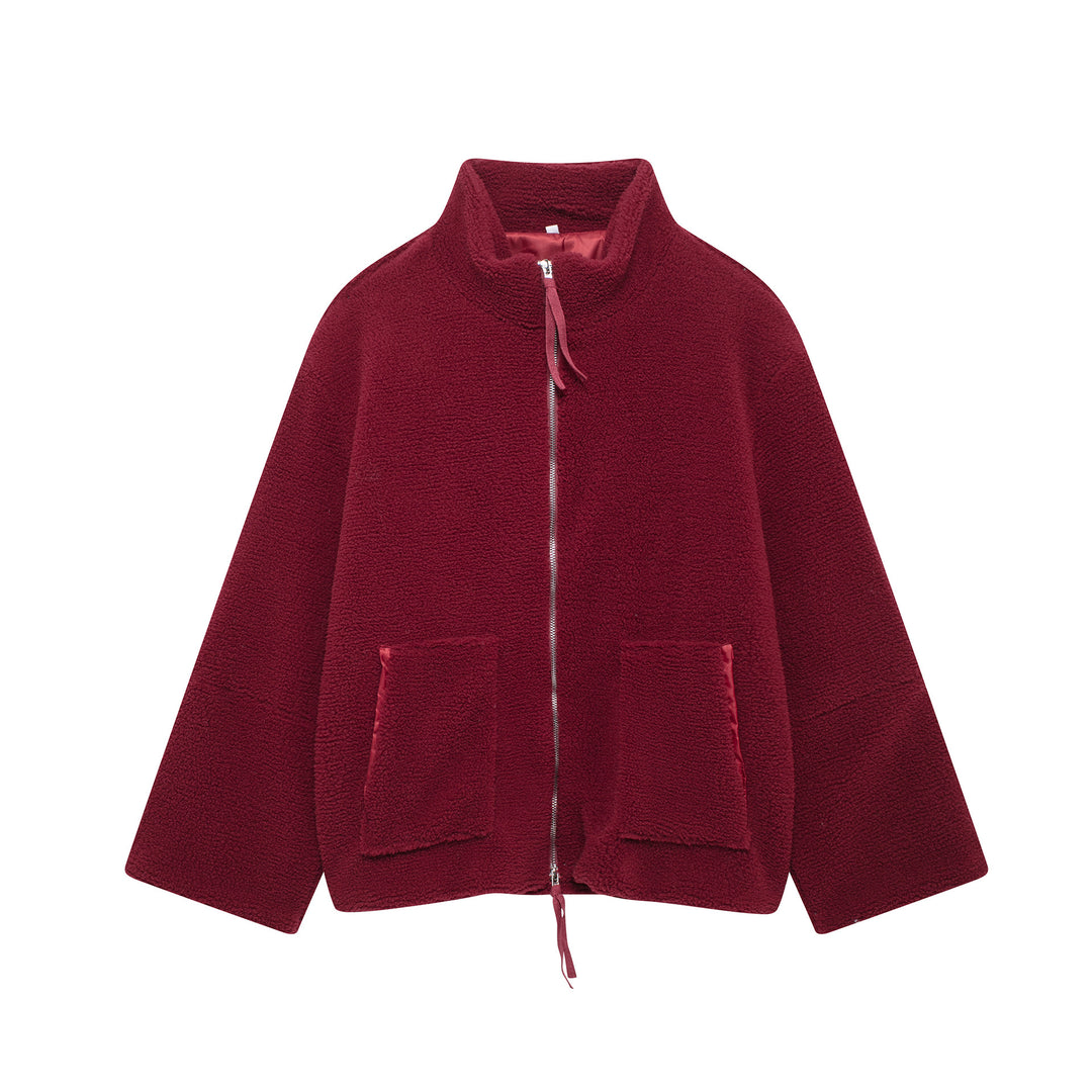Damen Kuschelige Fleecejacke mit hohe Kragen und praktischen Taschen Heidi-Mode