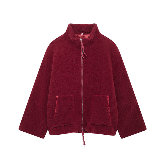 Damen Kuschelige Fleecejacke mit hohe Kragen und praktischen Taschen Heidi-Mode
