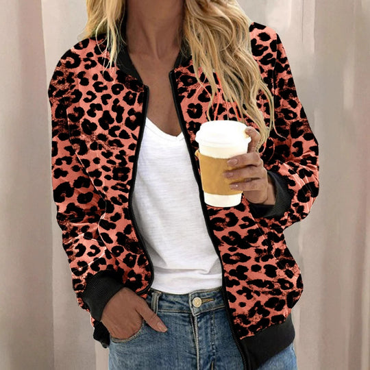 Damen sportliche Leopardenmuster Bomberjacke Heidi-Mode