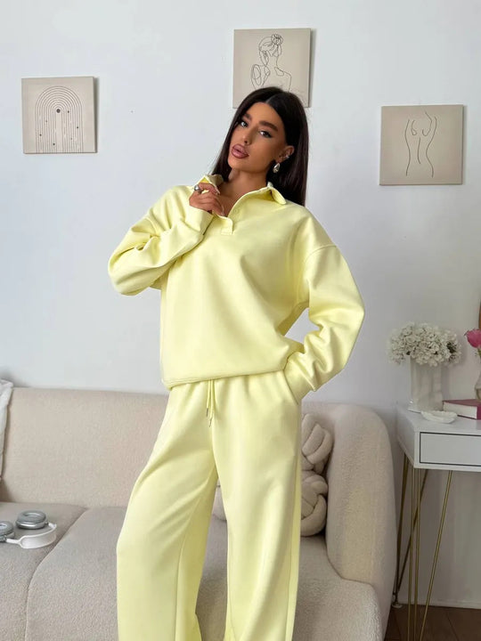 Damen bequemer Polopullover und entspannte Hose Set Heidi-Mode