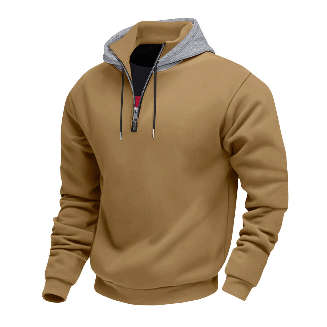 Herren Kapuzenpullover mit halbem Reißverschluss und kontrastierendem Innenfutter Heidi-Mode