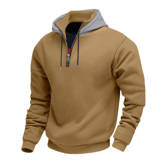 Herren Kapuzenpullover mit halbem Reißverschluss und kontrastierendem Innenfutter Heidi-Mode