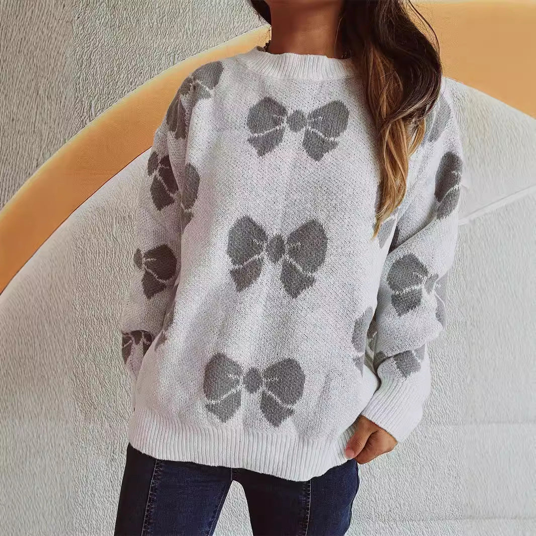 Damen lässiger Pullover mit verspieltem Schleifenmuster Heidi-Mode