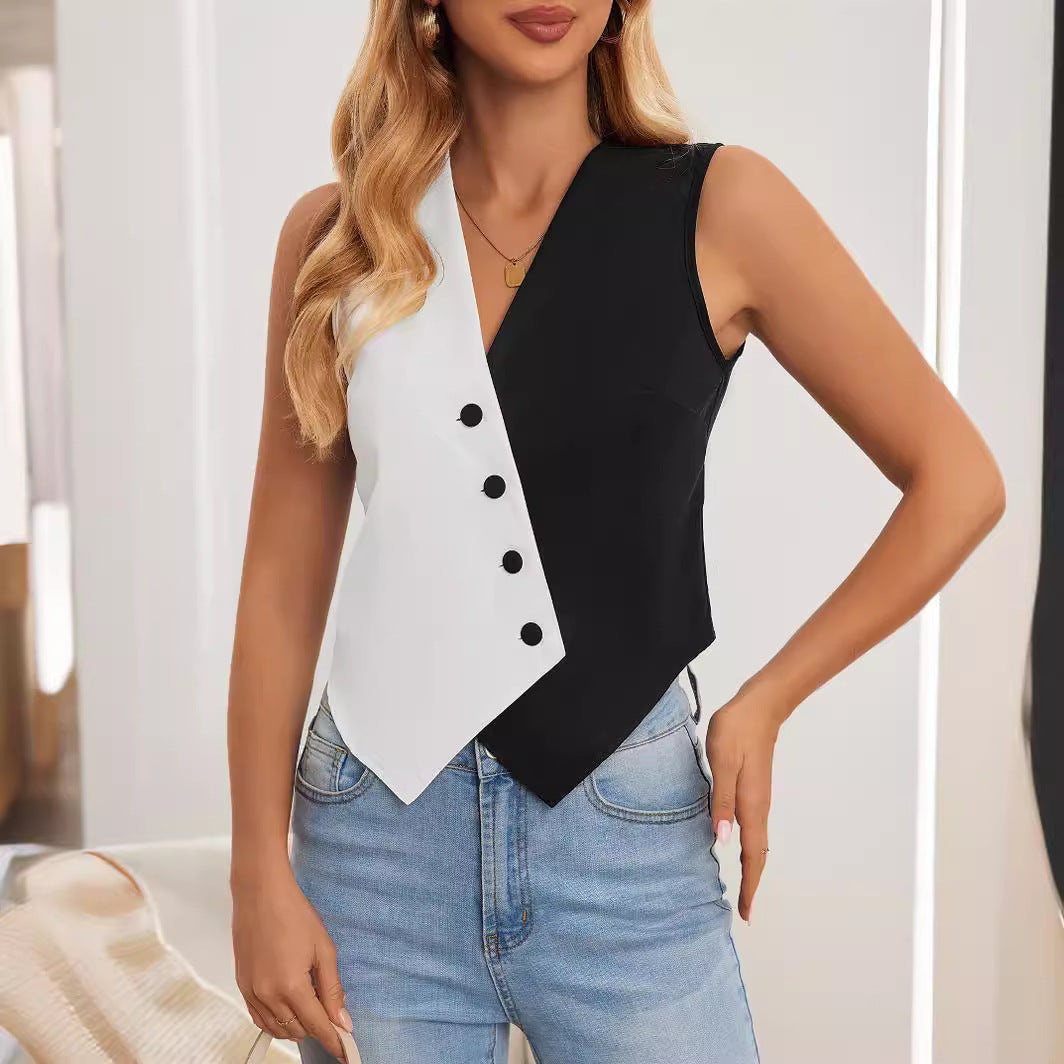 Damen Weste mit asymmetrischem Schnitt und Knopfdetails Heidi-Mode