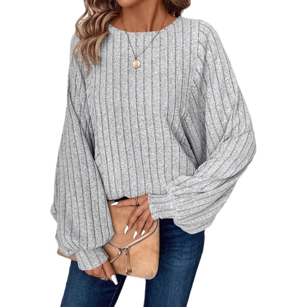 Damen Pullover mit eleganten Ballonärmel und Rippenstruktur Heidi-Mode