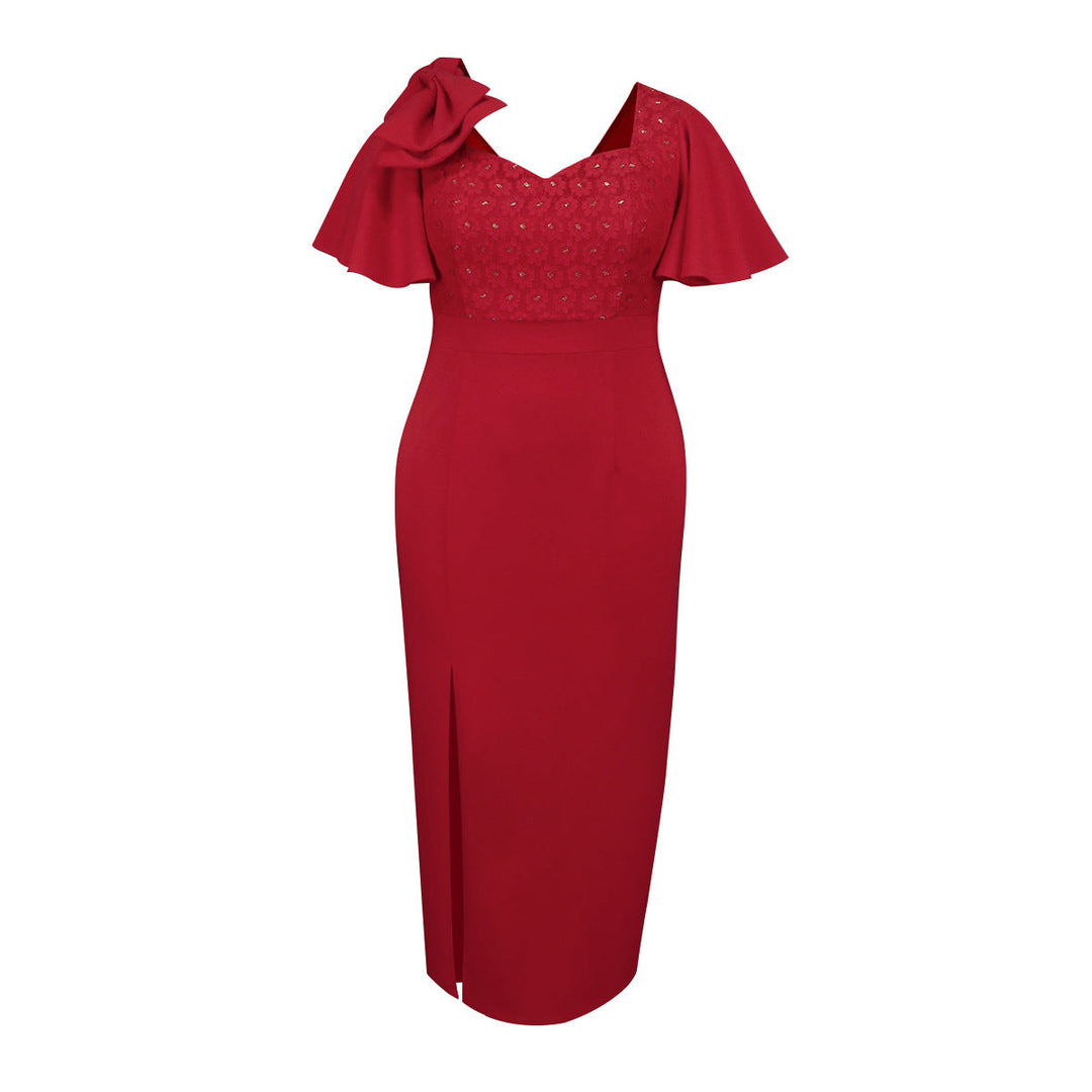 Heidi-Mode | Frauen Rüschensatz Schleifen Kleid Sexy Party Spitze Kleid