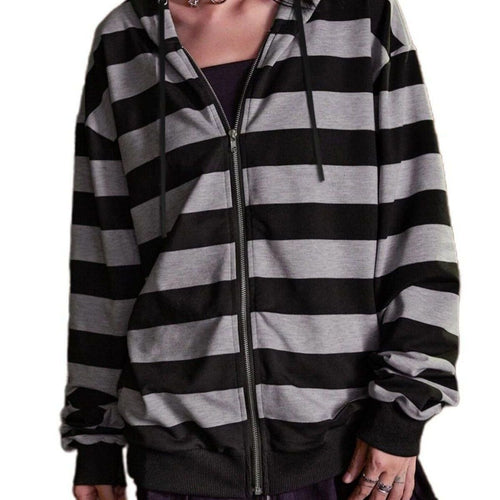 Damen Streifen-Hoodie mit Reißverschluss und lässigem Schnitt Heidi-Mode