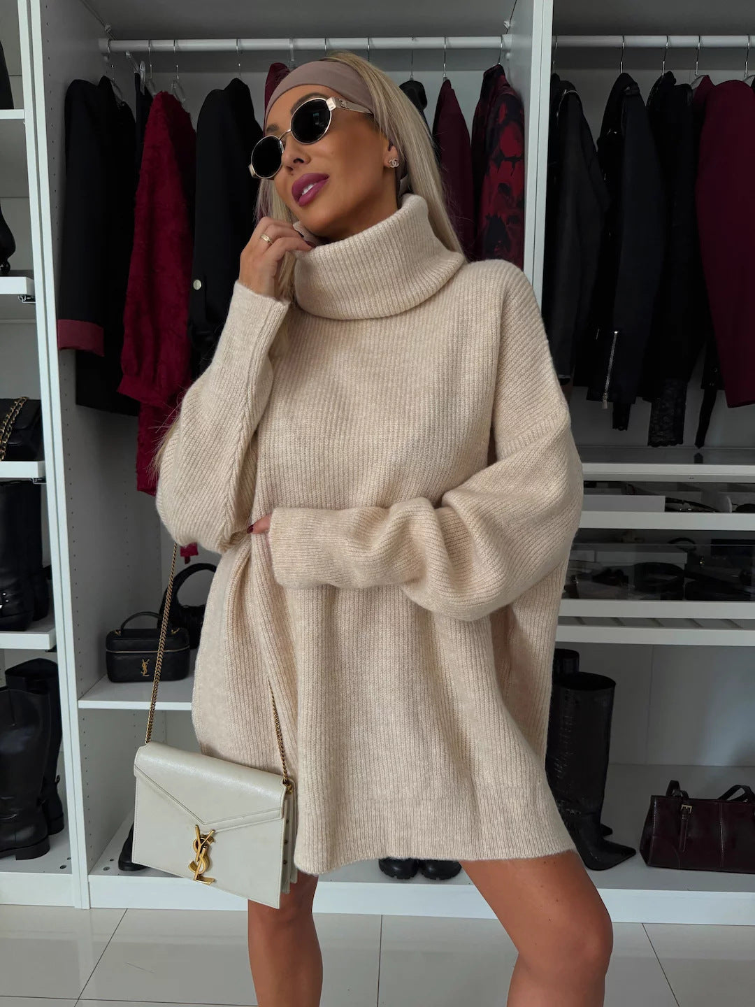 Damen Oversized Rollkragenpullover aus hochwertigem Strick Heidi-Mode