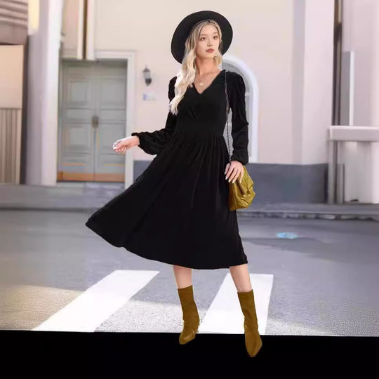 Damen Samt Kleid im Vintage-Stil Heidi-Mode