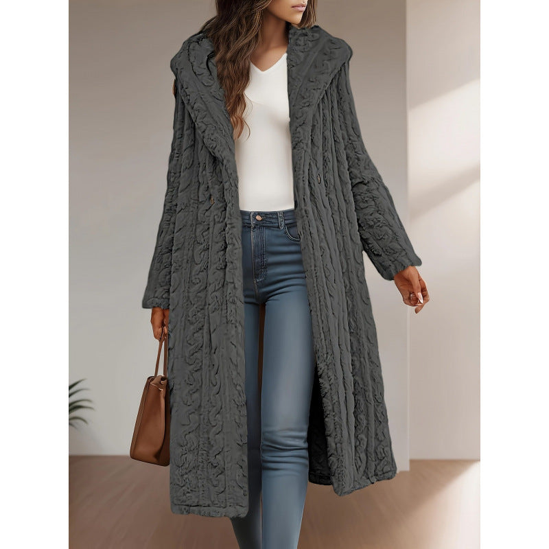 Damen Strickmantel mit Oversized-Kragen und originellen Zopfmuster Heidi-Mode