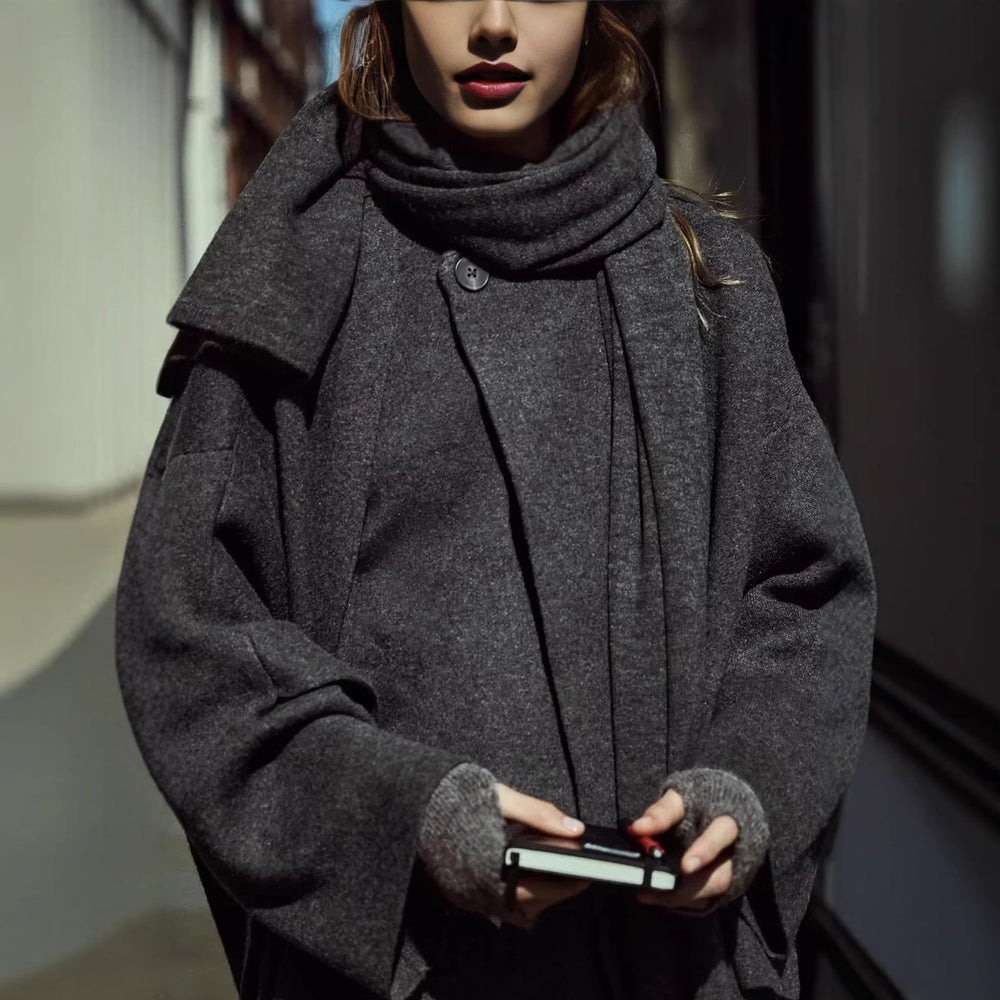 Damen asymmetrische Jacke mit modernem Kragen und geschwungenem Schnitt Heidi-Mode