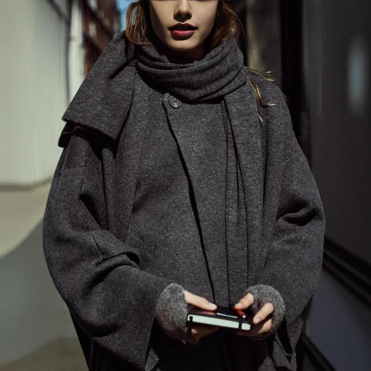 Damen asymmetrische Jacke mit modernem Kragen und geschwungenem Schnitt Heidi-Mode