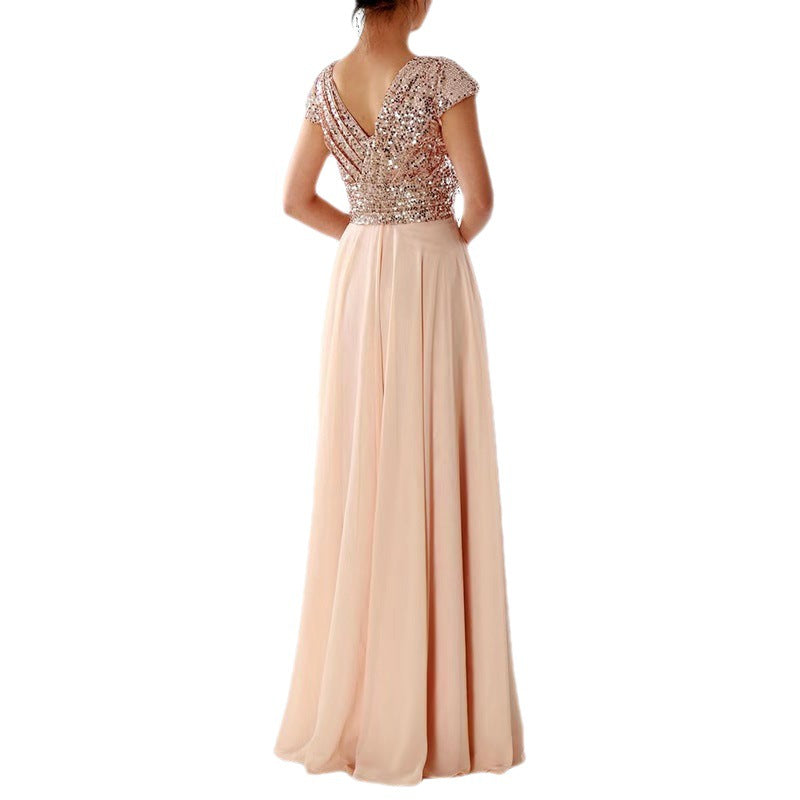 Heidi-Mode | Damen Kurzarm Glitzer Maxi Kleid