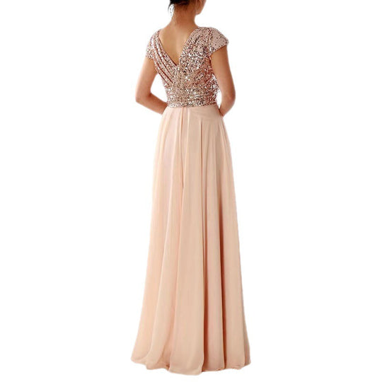 Heidi-Mode | Damen Kurzarm Glitzer Maxi Kleid
