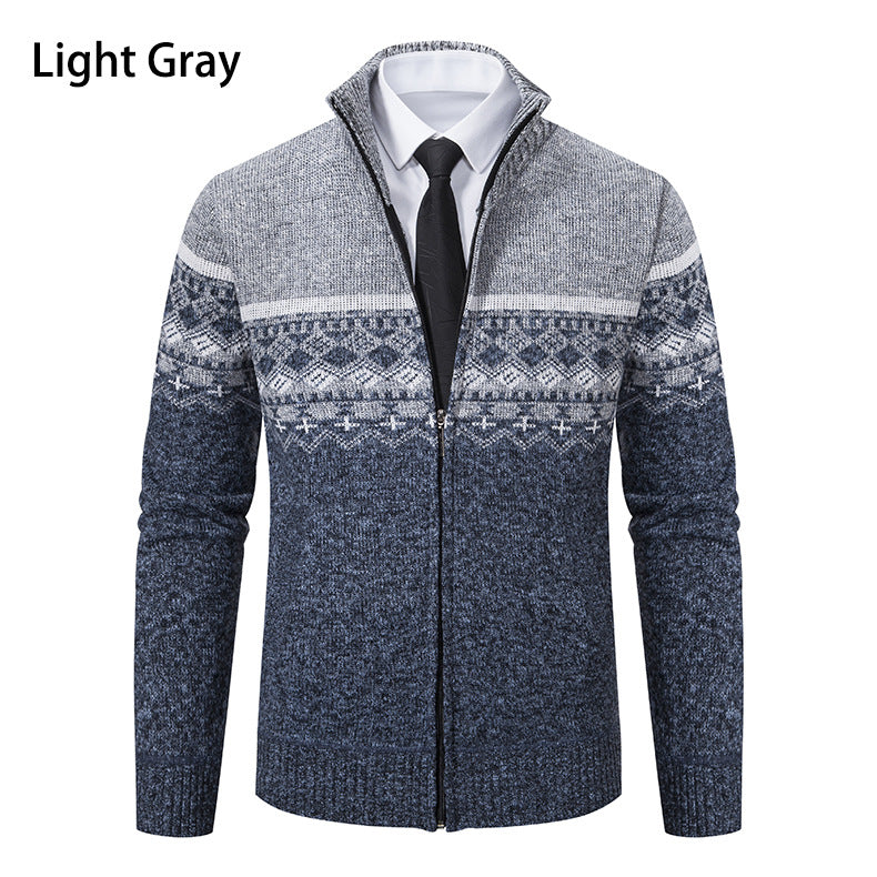 Herren Strickjacke mit modernem Muster und hohem Kragen Heidi-Mode