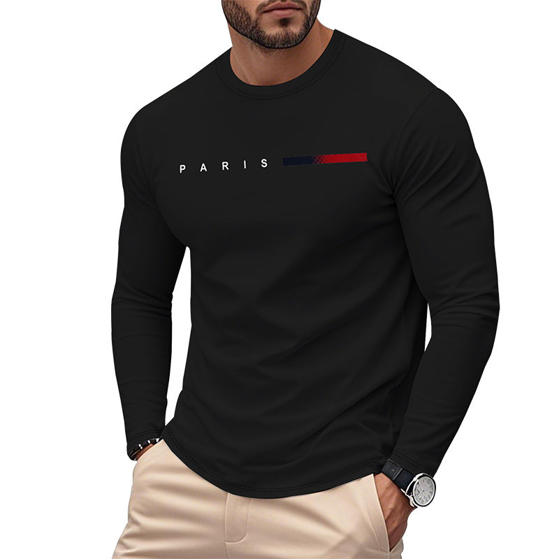 Herren Langarm T-Shirt mit modernem Paris-Druck und elastischem Saum Heidi-Mode