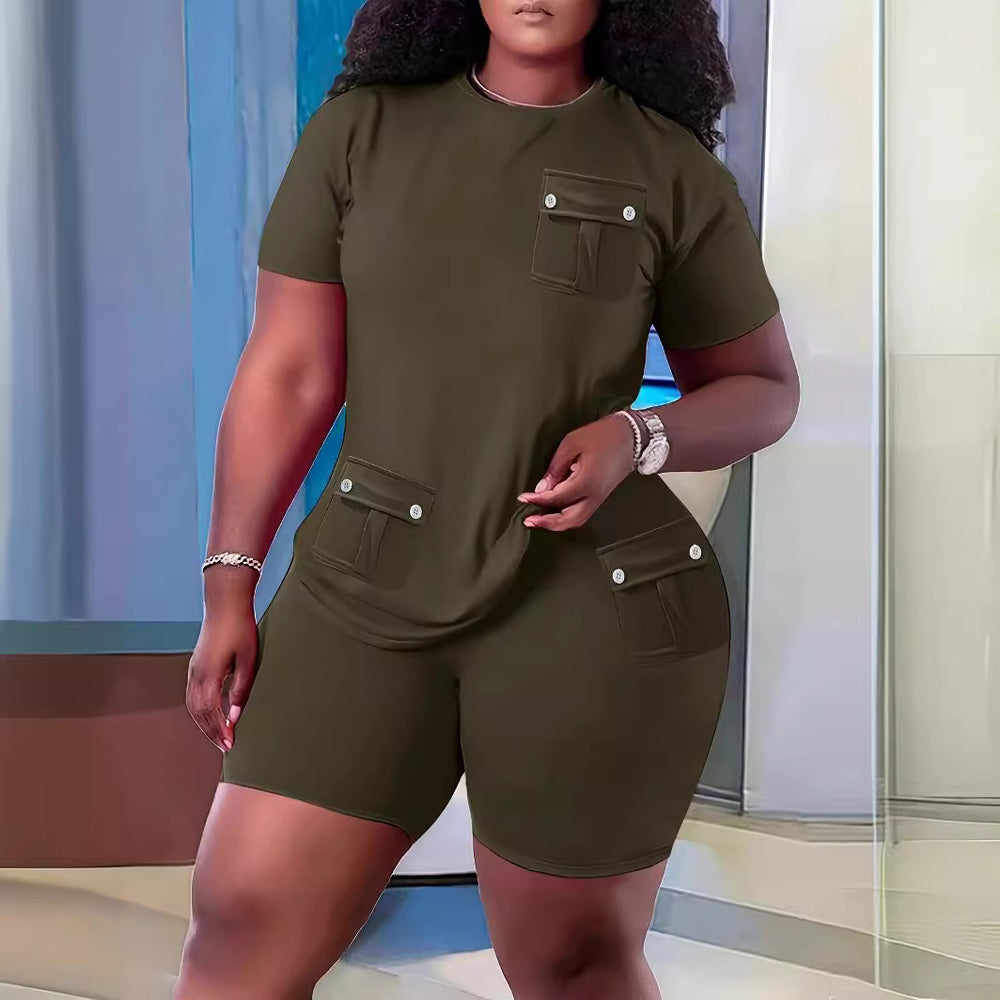 Damen Sportliches Kurzarm-Set mit praktischen Taschen Heidi-Mode