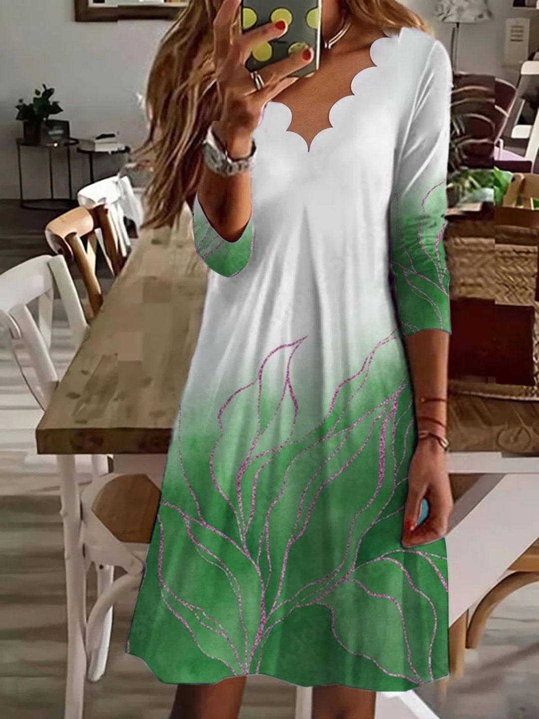 Damen Boho Maxikleid mit Wellenmuster und eleganter Ausschnittgestaltung Heidi-Mode