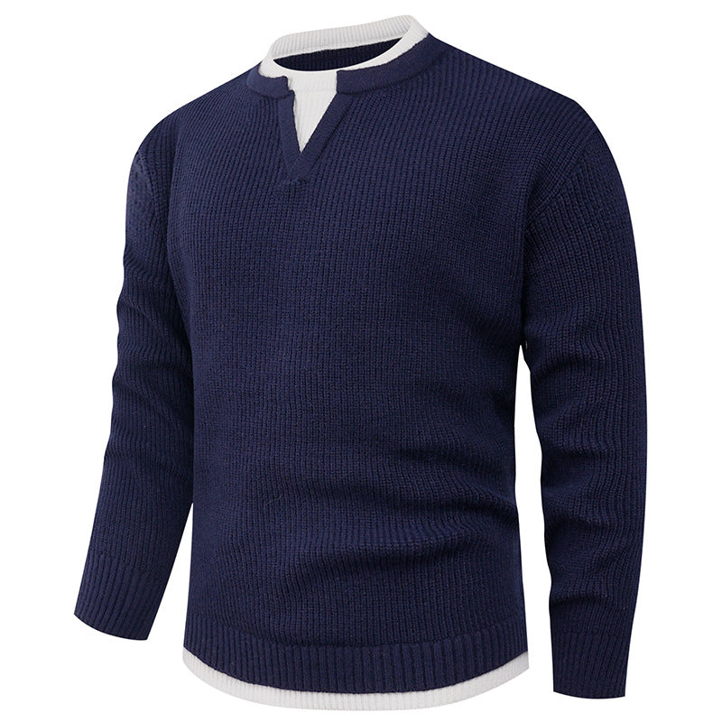 Herren Strickpullover mit V-Ausschnitt und modernem Rippenmuster Heidi-Mode