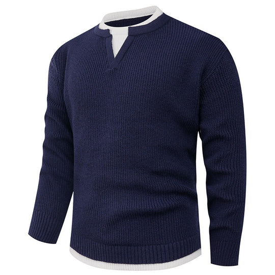 Herren Strickpullover mit V-Ausschnitt und modernem Rippenmuster Heidi-Mode